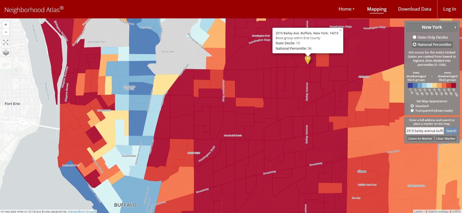 Buffalo neighborhood disadvantage map